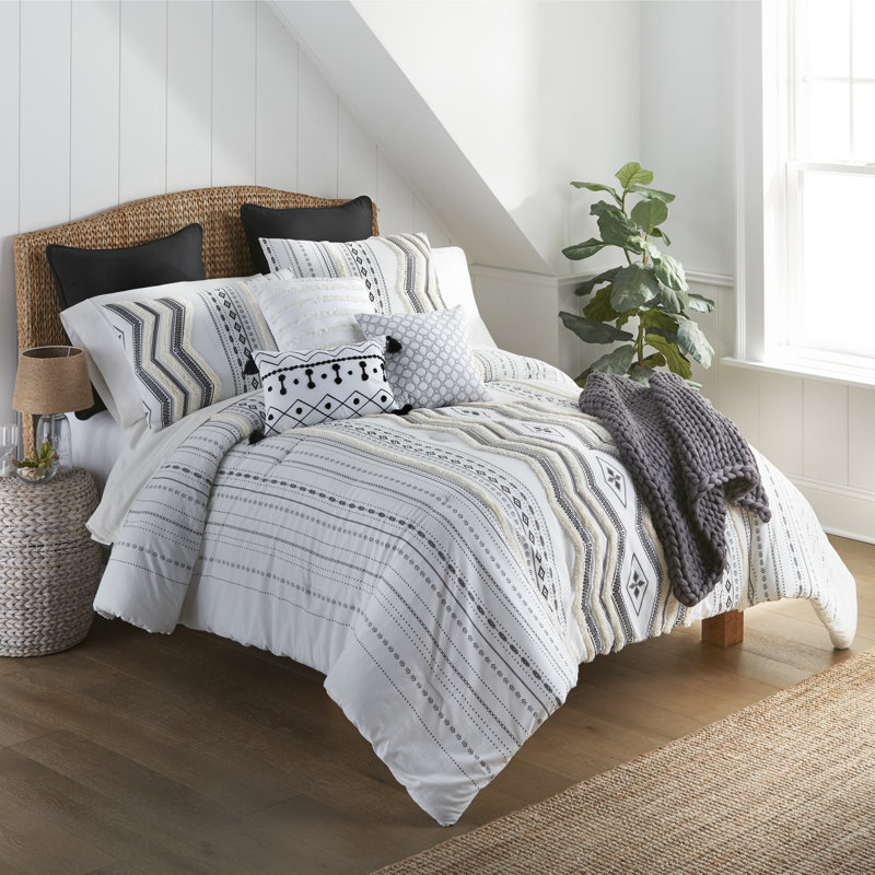 Cameron Black and White Cotton Rectangular Pillow with Tassels