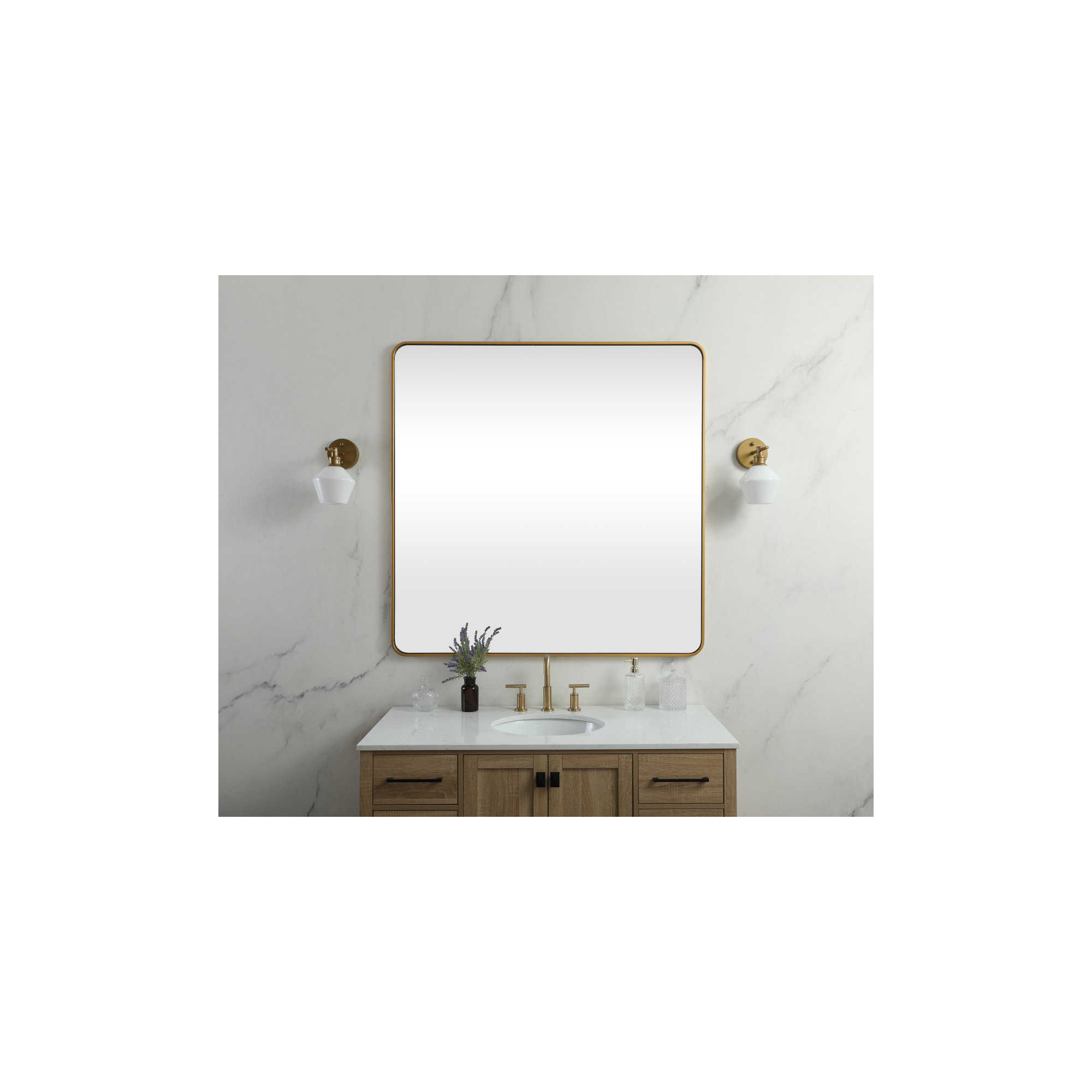 Metal Square Wall Mirror, 42"  x 42" , Brass