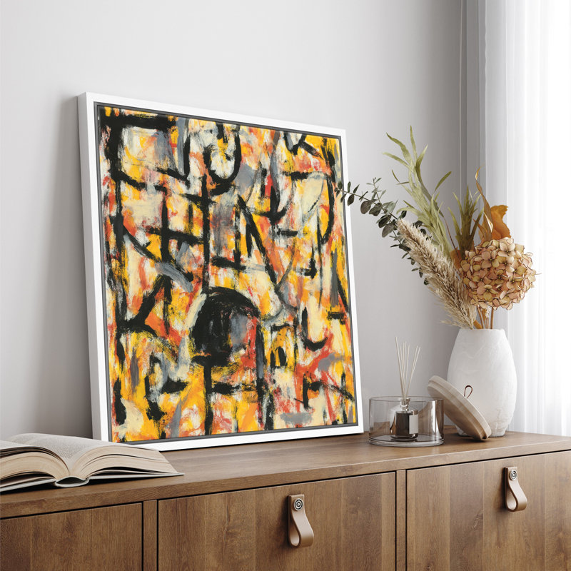 Framed Canvas Wall Art Abstract Print for Living Room Decor, 24.8" H x 24.8" W, Framed Print without Mat, White