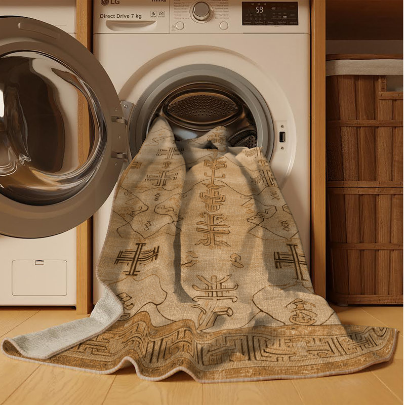 Tapis art déco brun lavable à la machine, Rectangle 2 pi x 3 pi