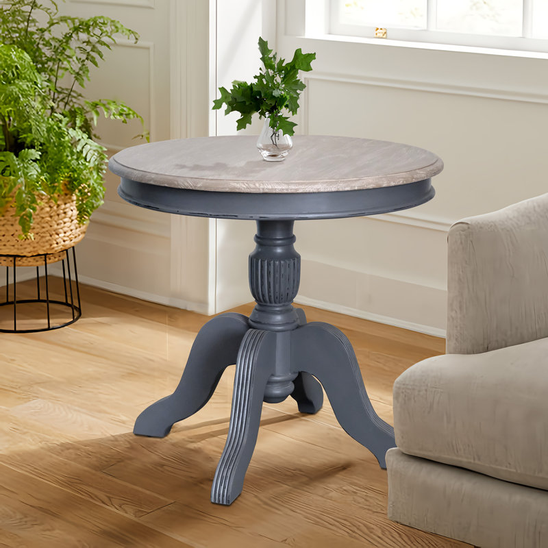 Venezia Mahogany Round Solid Wood Dining Table, Light Dist Slate Grey/ Rustic Mango Grey Wash Top