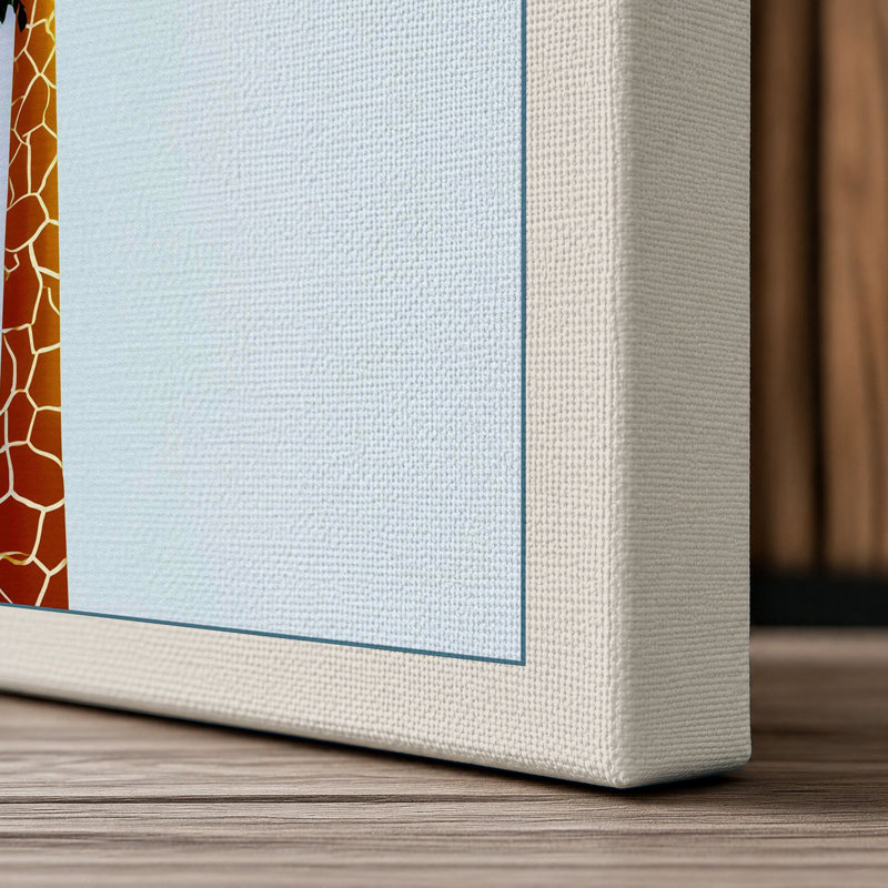 Twin Giraffes Modern 1 Piece Wrapped Canvas Wall Art, 30x20 - 76.2 x 50.8 cm, Cream Border