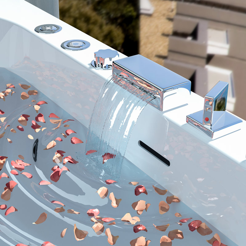 Baignoire de trempage et tourbillon autoportante en acrylique 67 po x 31,5 po avec jets de massage réglables, lumières à DEL 7 couleurs, contrôle de l'eau chaude et froide (robinet inclus)