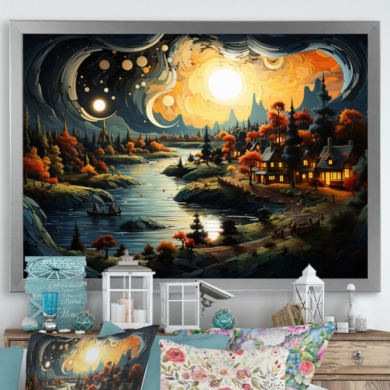 «Peach Lakehouse Journey Begins II», reproduction sur toile, H 30 po x l 40 po x P 1,5 po, Cadre simple argenté