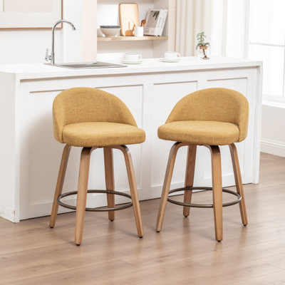 Louise Wood Velvet Swivel Bar Stools