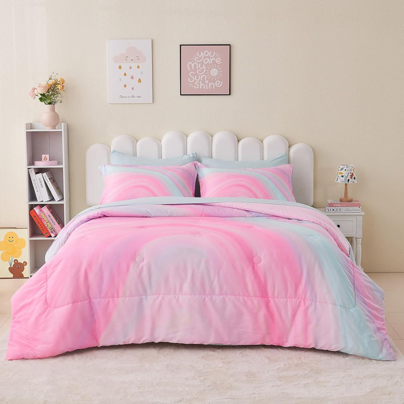 ABESNA Pink Comforter Set Bed In A Bag Twin Size Piece 3D