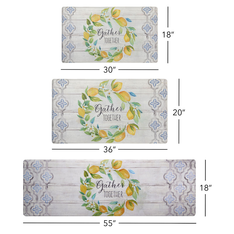 Cozy Living Lemon Wreath Anti-Fatigue Kitchen Mat