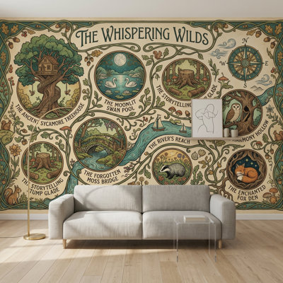 Whimsical Forest Wallpaper Starry Night Removable Wall Decor