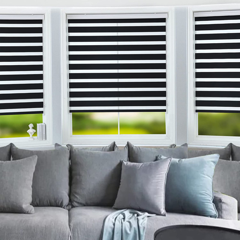 Zebra Roller Blinds, Day and Night Dual Layer Window Shades, Adjustable Light Control, Modern Privacy Blinds, Black