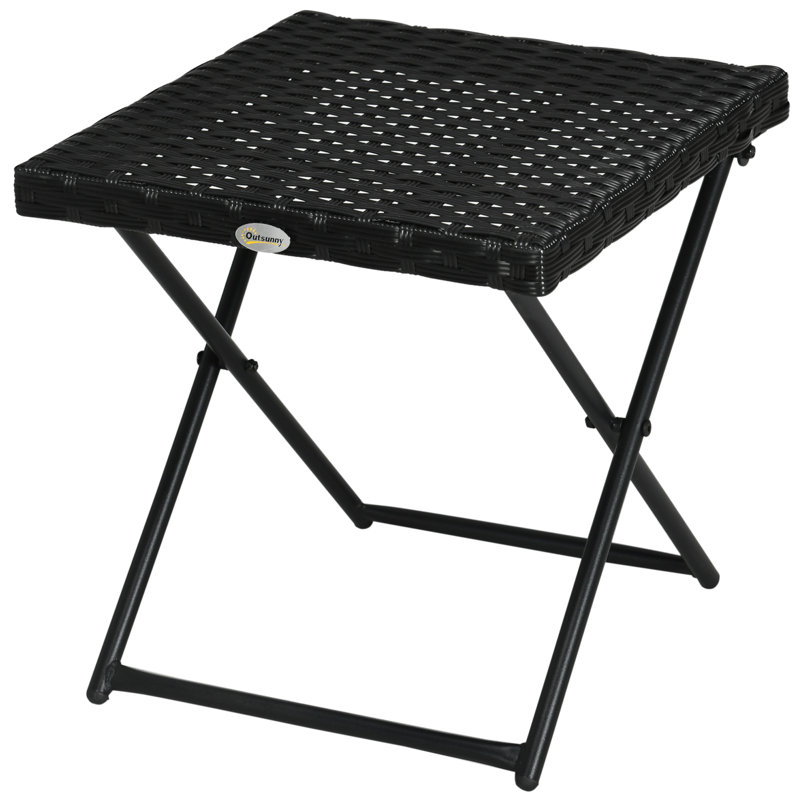 Table d'appoint pliante en rotin pour table d'appoint en osier de patio, noir