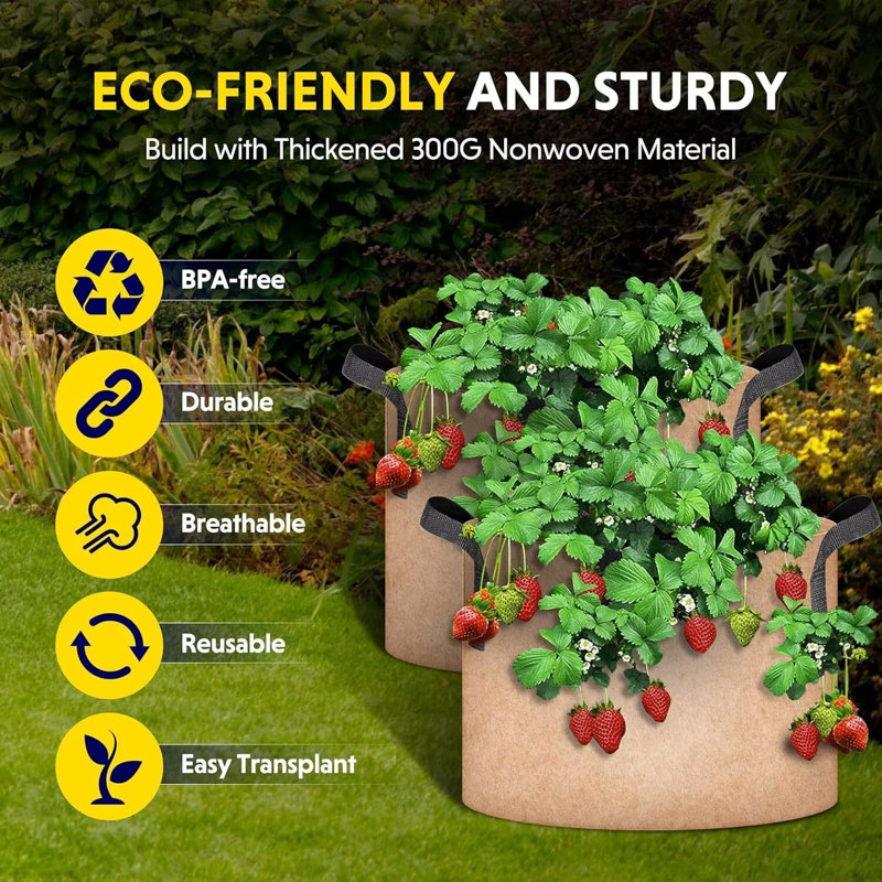 iPower 6-Pack Grow Bag Heavy Duty Plant Pots, 300g Thick Nonwoven Fabric Containers Aeration with Nylon Handles, for Planting Vegetables, Fruits