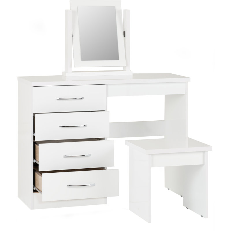 Cascio Dressing Table Set with Mirror, White Gloss
