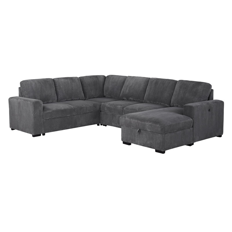 U2660 Grey Sectional W/pull Out Sofa Bed