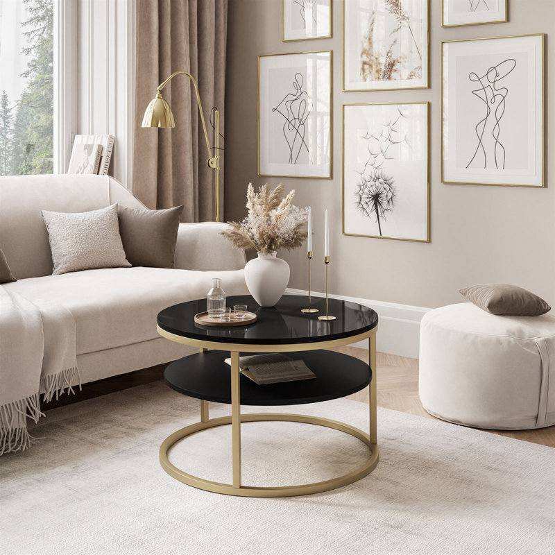 Pater Frame Coffee Table with Storage, Black high gloss/Gold