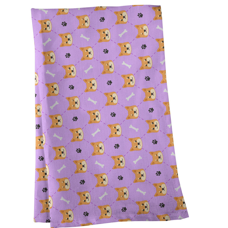 Serviette à thé à motif shiba shiba, Sergé de coton, Rose