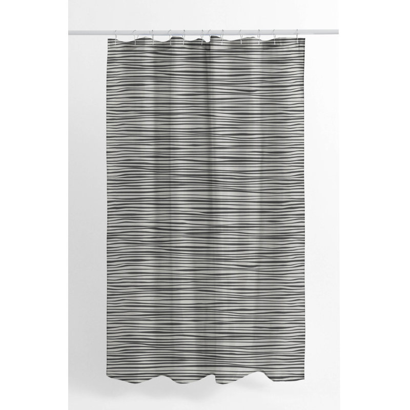 Tartan Block Ultra-Thin Lightweight Shower Curtain, Ivory/Charcoal Striped 6