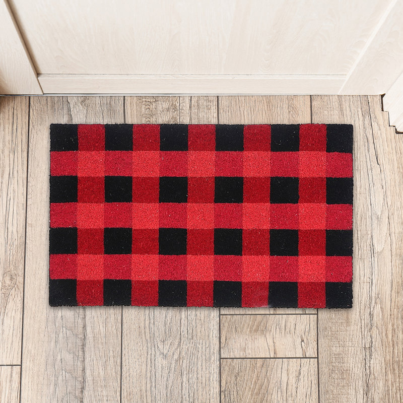 Tapis de porte Coir Buffalo blanc, Rouge / noir