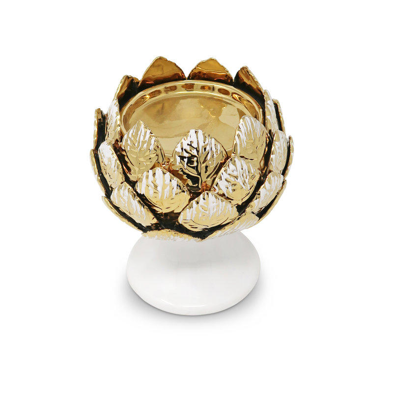 6.2'' H Ceramic Tabletop Tealight Holder, White/Gold
