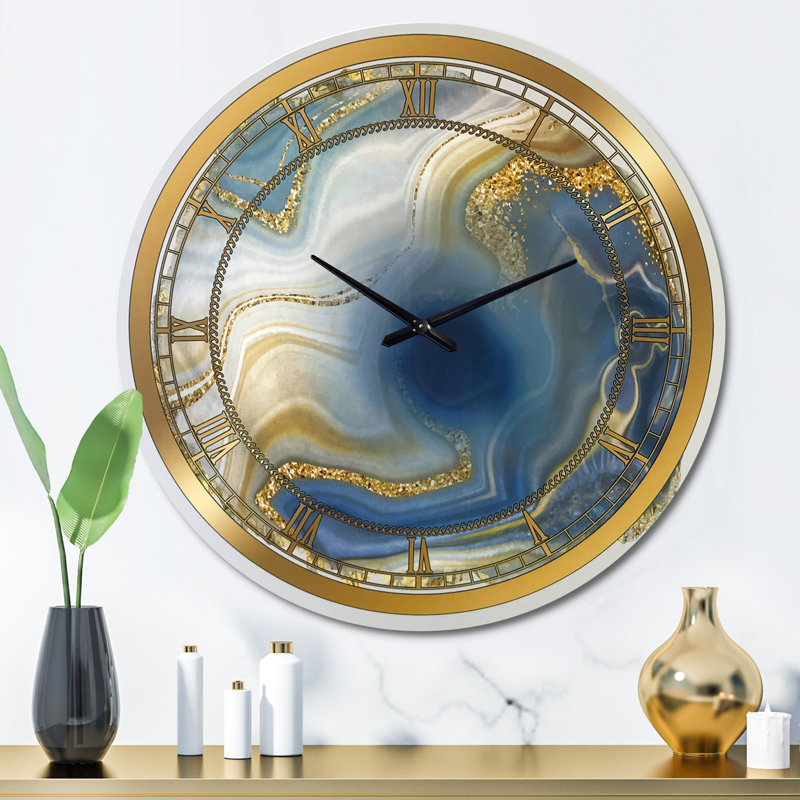 Océan bleu jaspe doré Agate I - horloge murale moderne, Grand