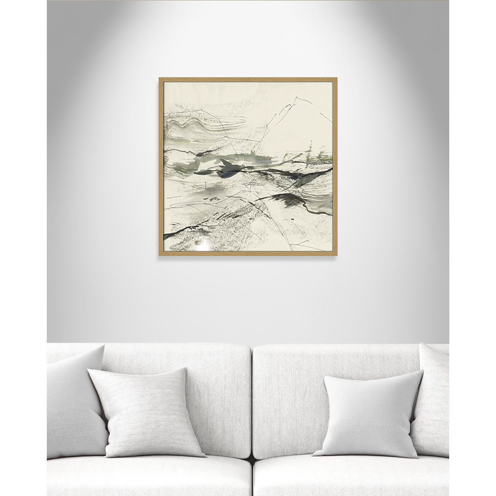 Green Sketches Print, 27.5" H x 27.5" W x 1.25" D, Natural Slim Framed