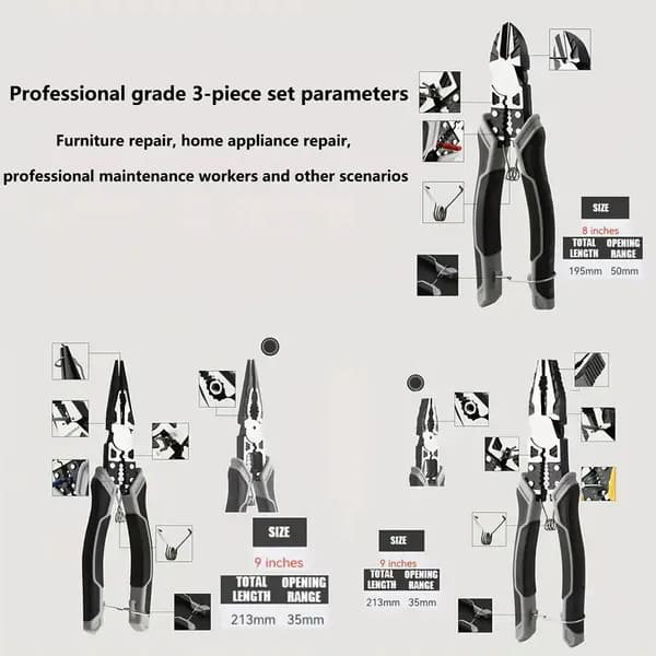 Pinces à fente, ensemble d'outils multifonctionnels cinq-en-un, qualité industrielle avec poignée en PVC, outil manuel professionnel, pince à dénuder automatique et coupe-métal