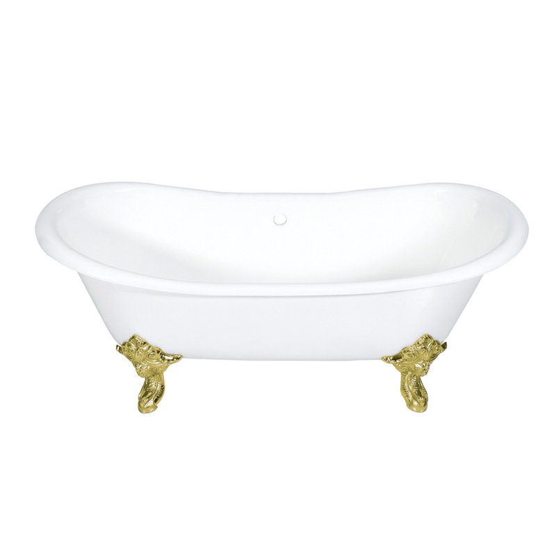 Baignoire de trempage sur pattes 72 po x 30 po Aqua Eden, Blanc / laiton poli