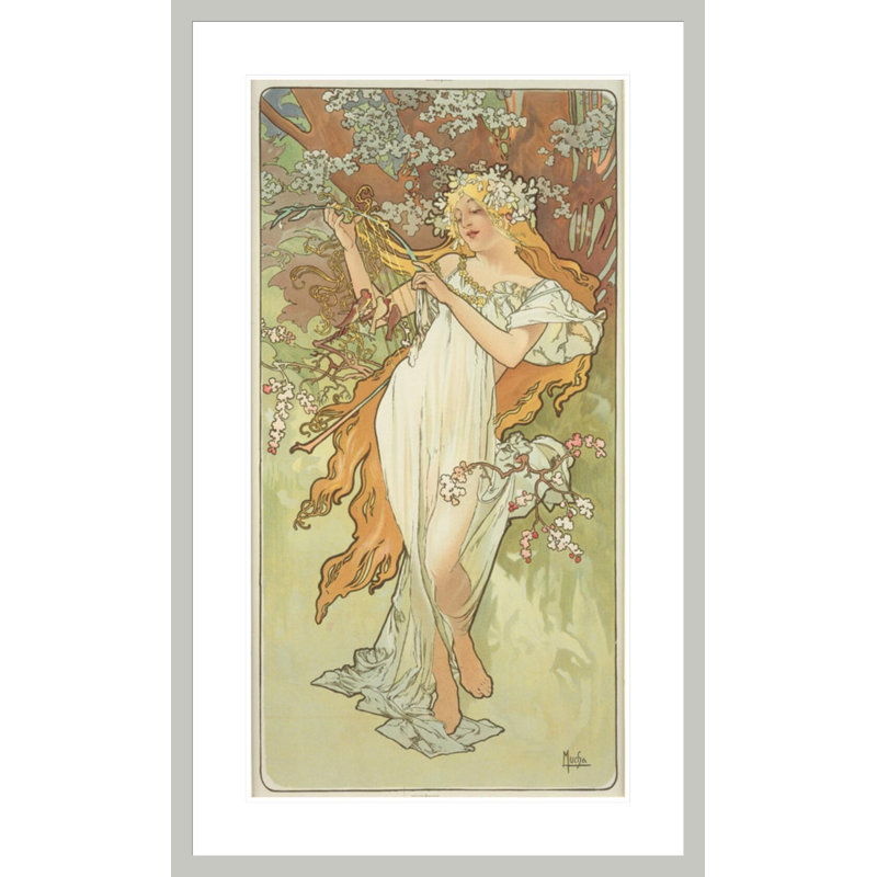 «The Seasons: Spring (1896)» par Alphonse Mucha, impression giclée encadrée, 41.5" H x 25.23" W