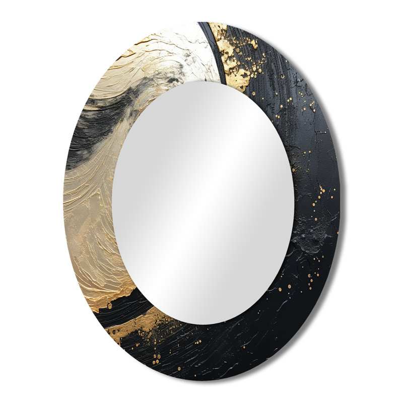 Noir et or abstrait méditation III - miroir mural ovale moderne, 43 po x 33 po