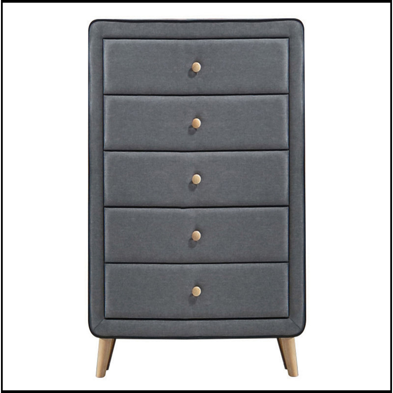 Commode 5 tiroirs rembourrée gris clair