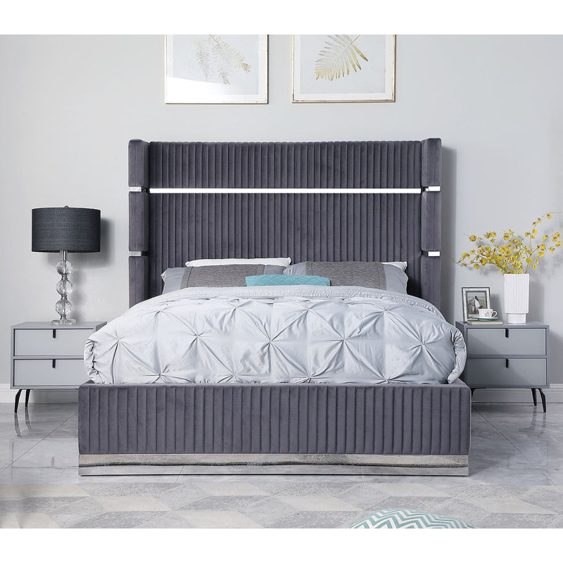 Aspen Upholstered Low Profile Platform Bed, Queen, Gray