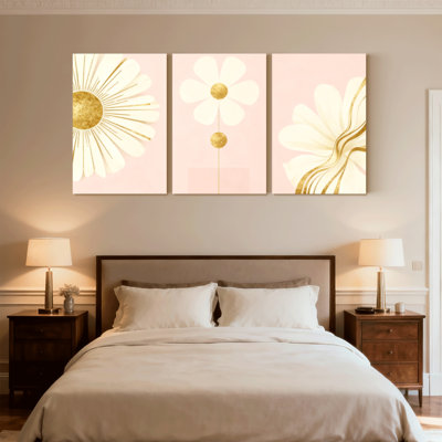 «Abstract Golden Daisy», ensemble de 3 reproductions d'art sur toile