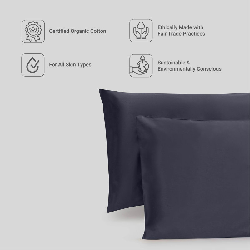 Percale 300 Thread Count Organic 100% Cotton Pillowcase, Dark Gray, King