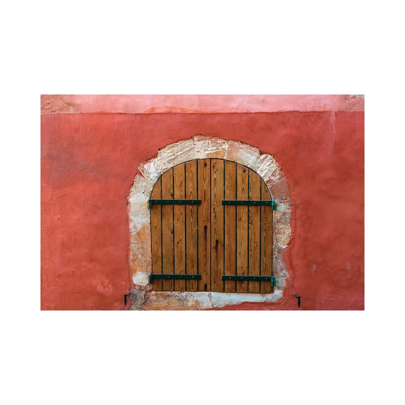 France, Provence, Roussillon. Wooden Shutters In Red Wall. by Jaynes Gallery - Wrapped Canvas Gallery-Wrapped Canvas Giclée
