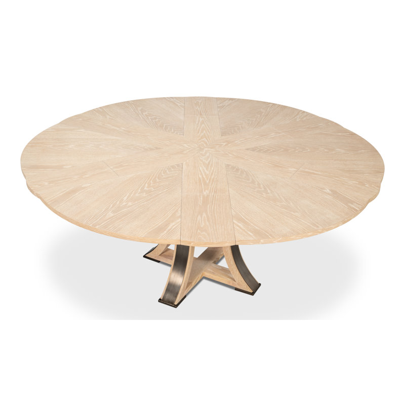 Tower Round Solid Oak Dining Table, Bleached Oak/Hammered
