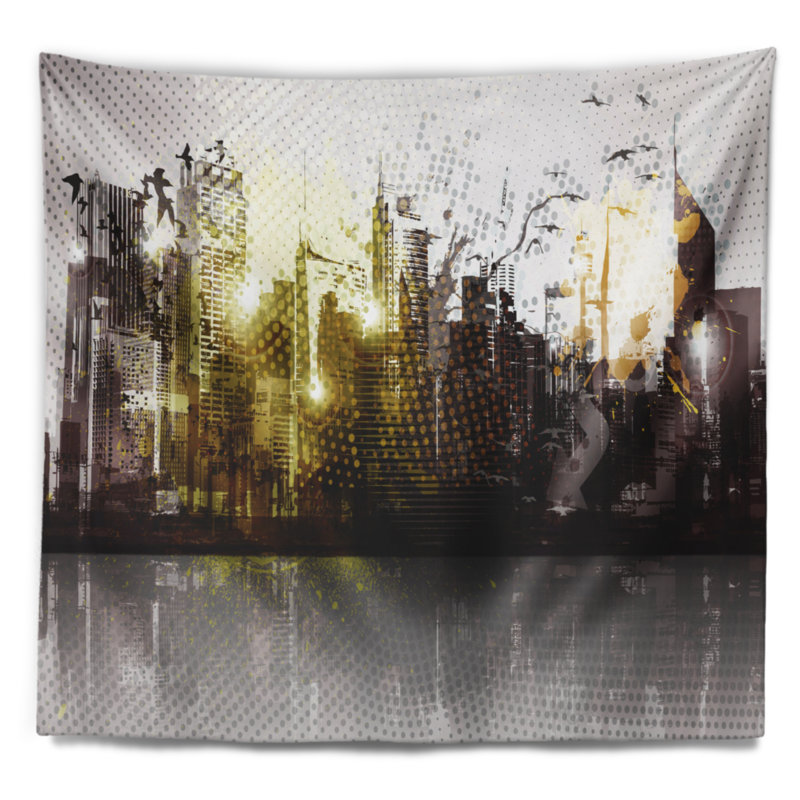Tapisserie panorama cityscape grunge city, H 32 po x l 39 po