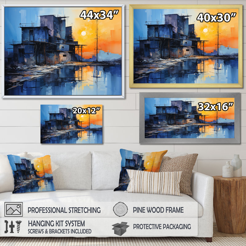 «Cobalt Contrast Factory Street I», reproduction sur toile, H 30 po x l 40 po x P 1,5 po, Cadre doré simple
