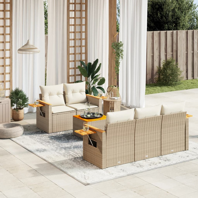  Ensemble de canapé de jardin modulaire en PE rotin beige