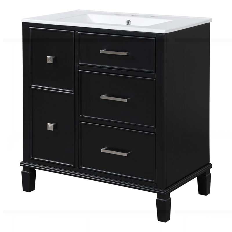 Meuble-lavabo 30 po avec lavabo en céramique, Noir