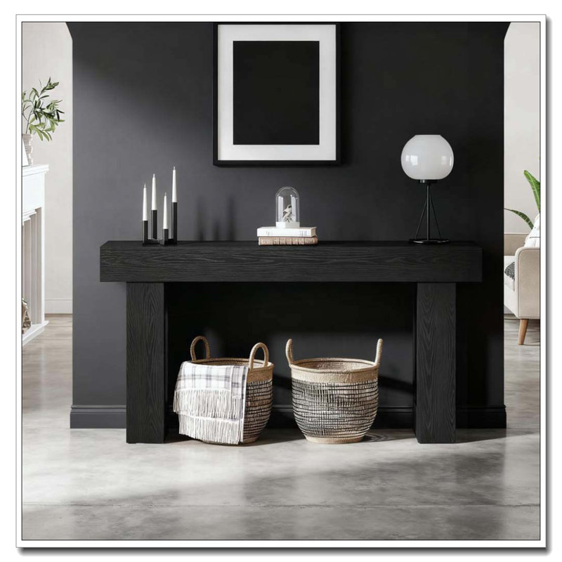 Wooden Console Table, Sofa Side Table, Living Room Table, Black