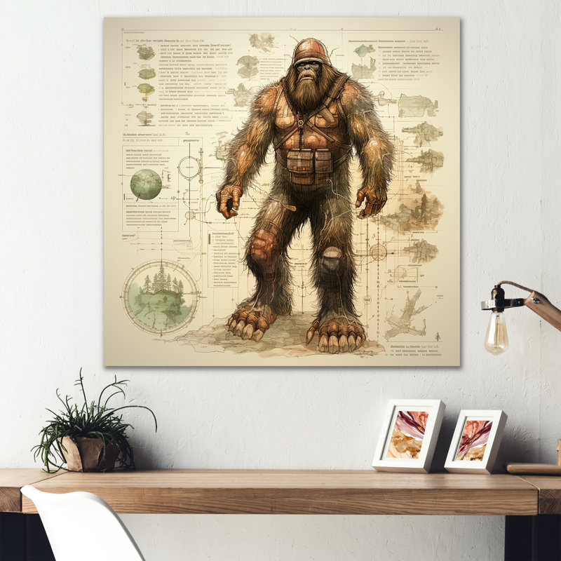 Mystical Bigfoot Blueprint I - Art mural Bigfoot, Toile tendue, H 16 po x l 16 po