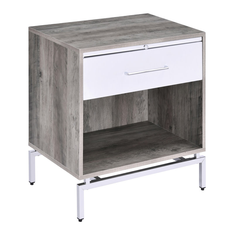 Weathered Grey Oak Accent Table With White Accents And Functional Storage Ravishing Drawer Compartment