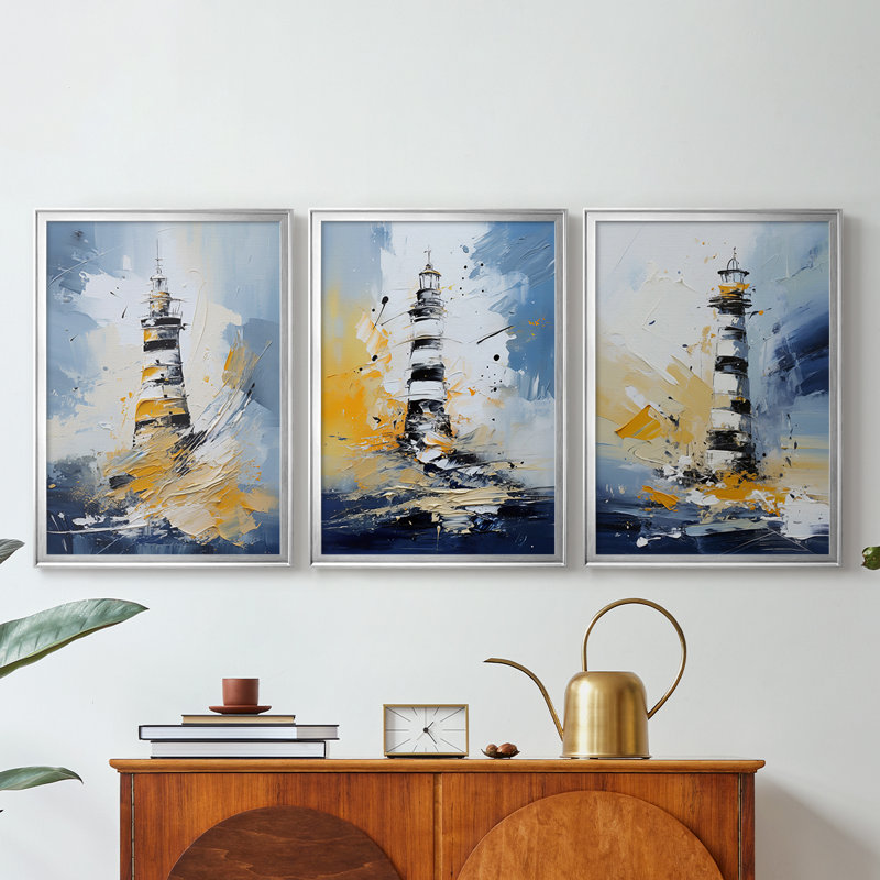 NAUTICAL Series Dxx - Toile tendue avec châssis sur mesure - 3 pièces, Argent argent, H 27 po x l 39 po