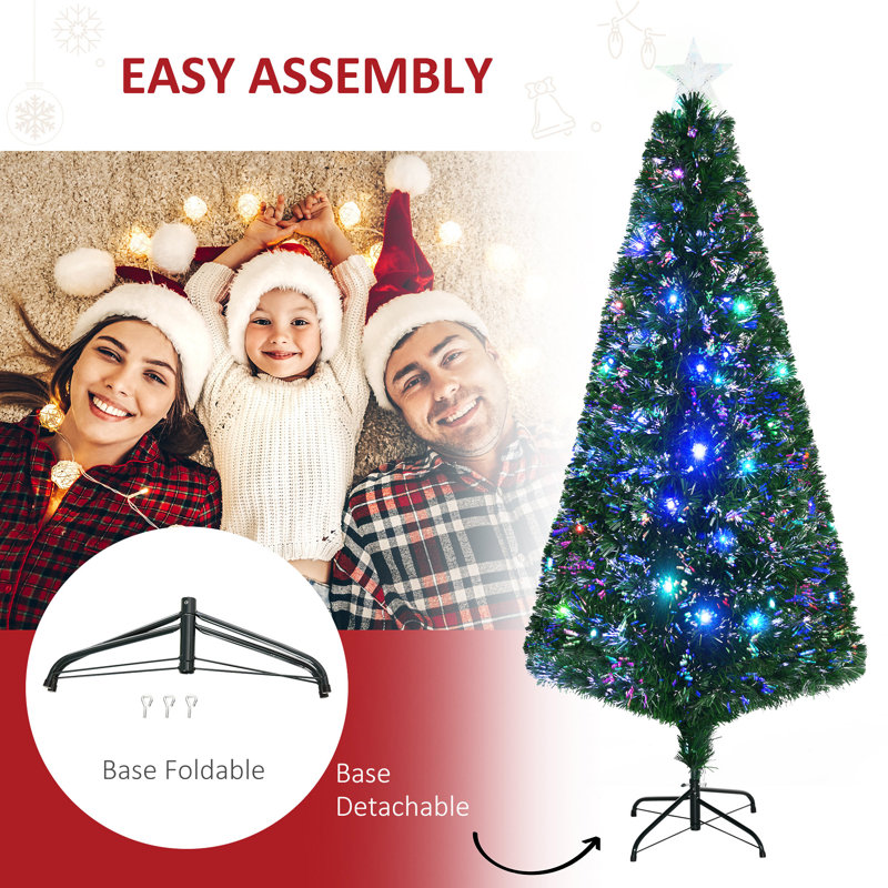 6' Tall Douglas Fir Pre-Lit Artificial Christmas Tree With Realistic Branches, 24 Multi-Colour LED Lights, Fibre Optics And 230 Tips