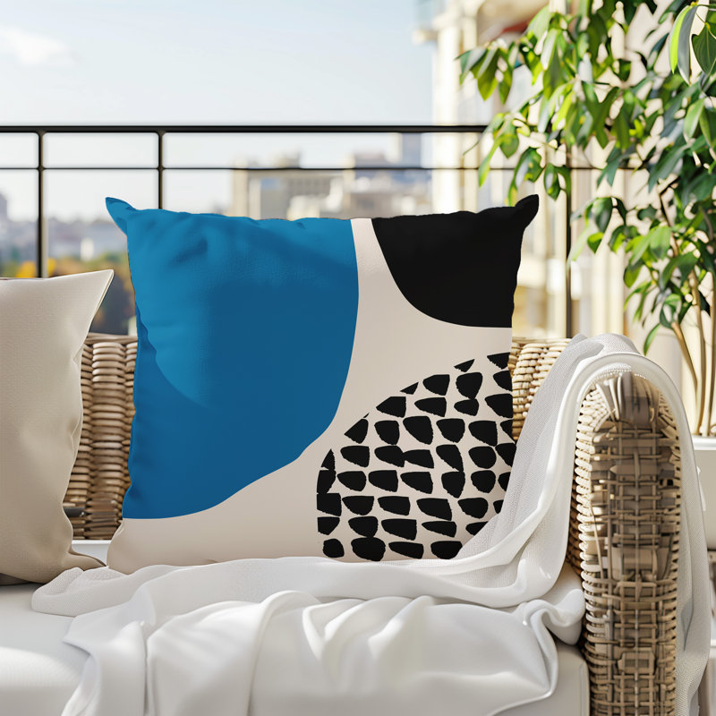 Coussin carré intérieur / extérieur pia, H 17 po x l 17 po, Turquoise / noir / blanc cassé