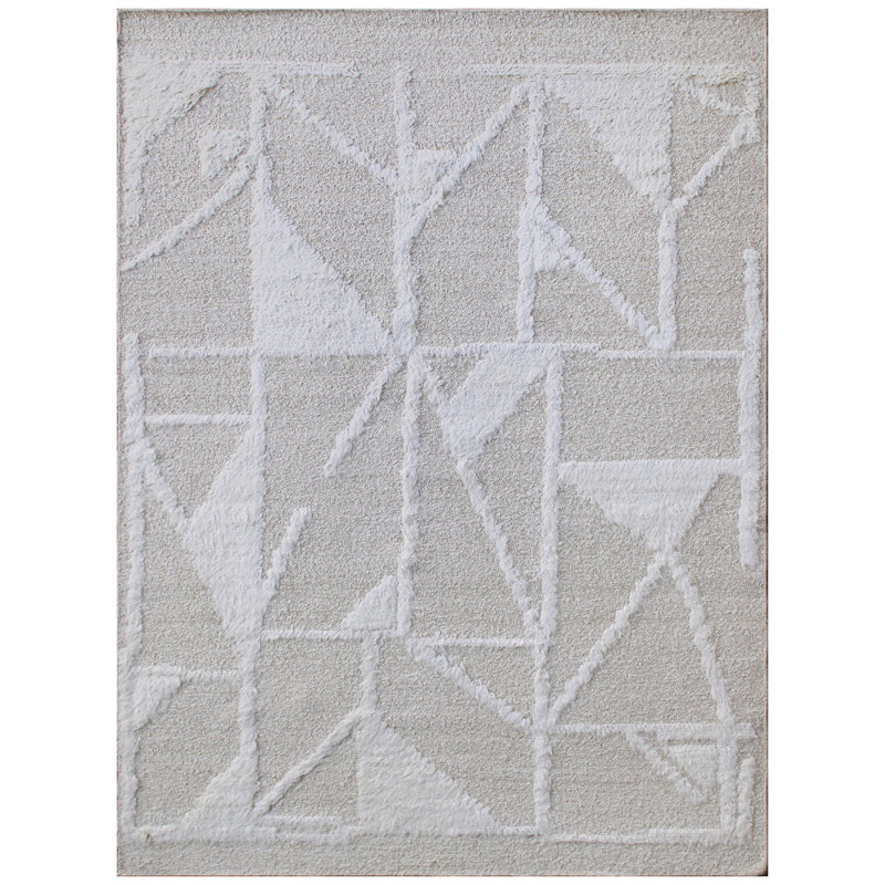 Tapis rectangulaire en laine noué à la main gris / blanc, Rectangle 6 pi x 9 pi