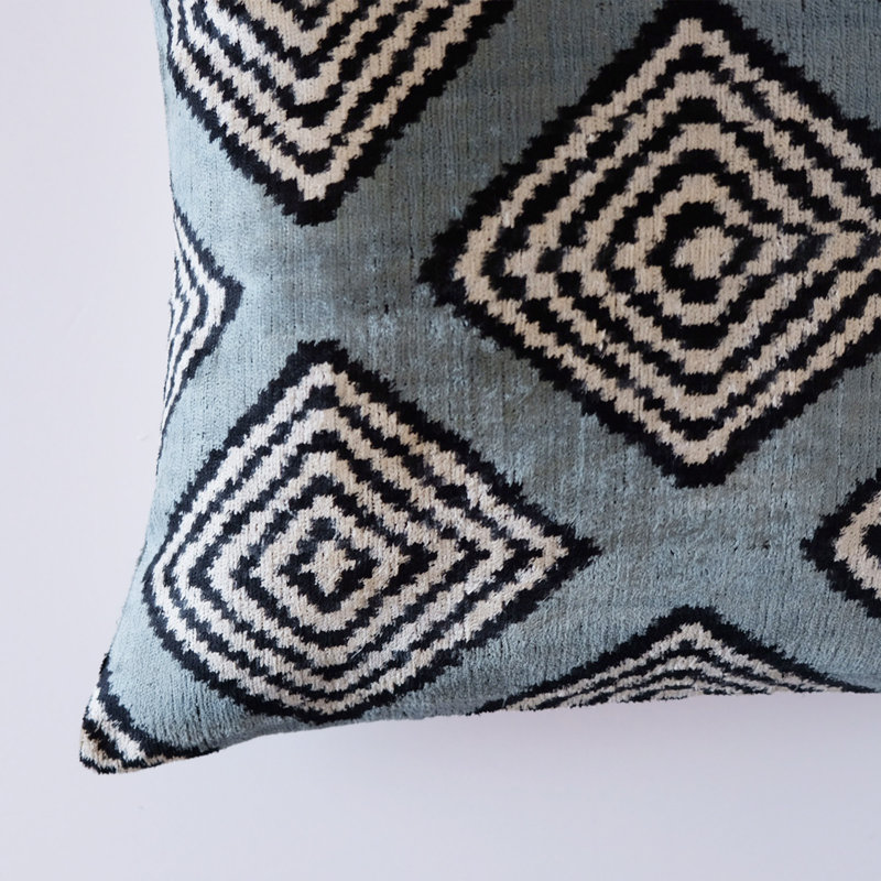Kara Feather Throw Pillow, 20" x 20", Blue/White Geometric 1