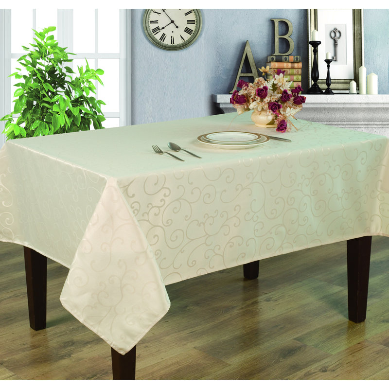 Nappe taupe de couleur taupe imperméable et résistante aux taches et à la décolleté en jacquard Marina, L 84 po x l 60 po