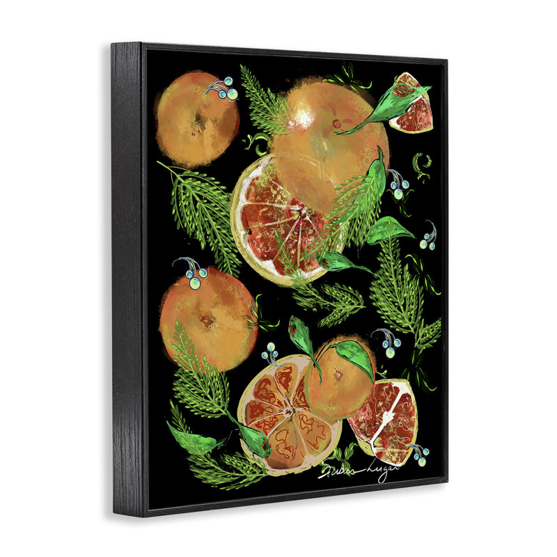 Pamplemousse et fougères Medley, estampe numérique, design par Susan Lugar, Giclée encadrée noir minuit, H 30 po x l 24 po