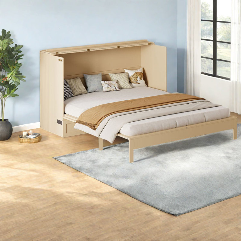 Grand lit escamotable en bois avec tiroirs de rangement pour maisons modernes