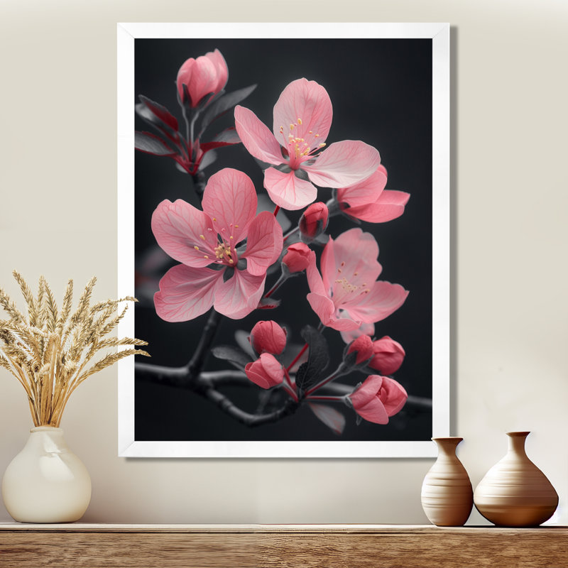 Fleur de pomme rose botanique - Art mural fleur de pommier, Sans cadre, métal, H 16 po x l 32 po